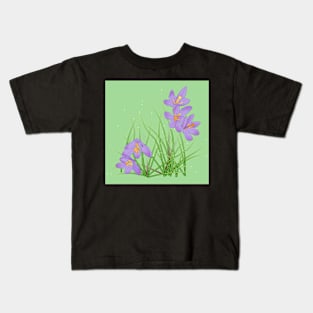 Crocus Flowers on Spring Green Kids T-Shirt